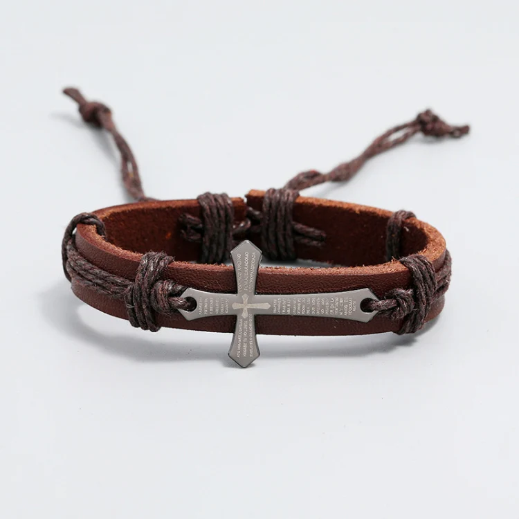 Personalized Hand-Woven Leather Bracelet Simple Pull-Out Adjustable Vintage Wristbands(Brown) - Image 3