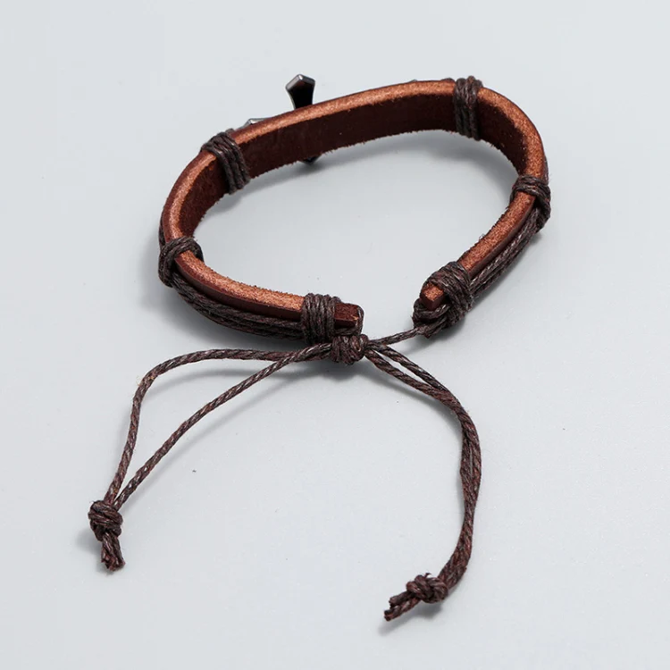 Personalized Hand-Woven Leather Bracelet Simple Pull-Out Adjustable Vintage Wristbands(Brown) - Image 4