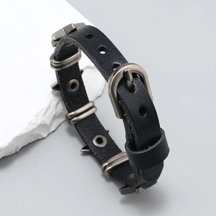 Personalized Street Punk Style Bracelet Pentagram Vintage Cowhide Bracelet(Orange) - Image 5