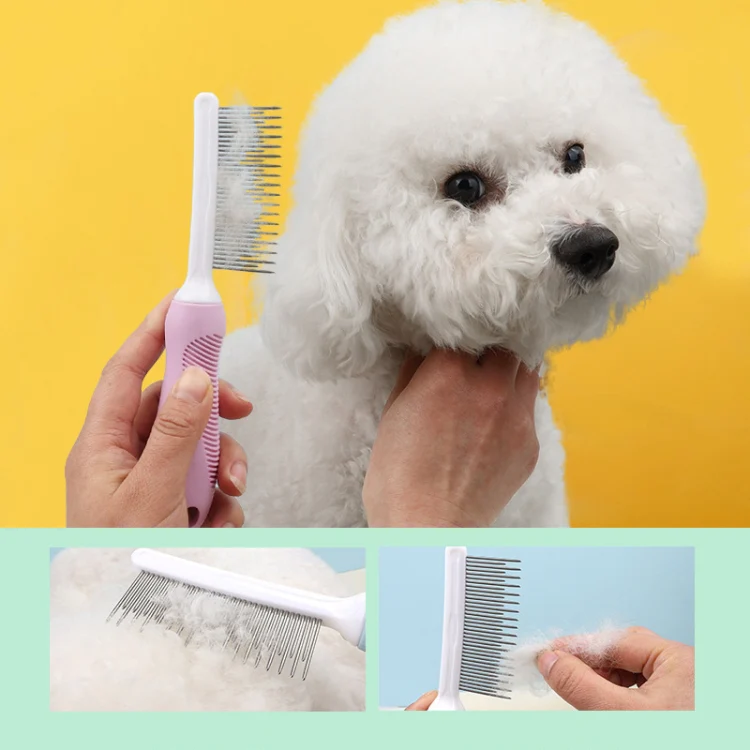 Pet Cats Grooming Needle Comb Dogs De-Floating Hair Cleaning Comb, Style: Long And Short Teeth (Pink) - Image 7