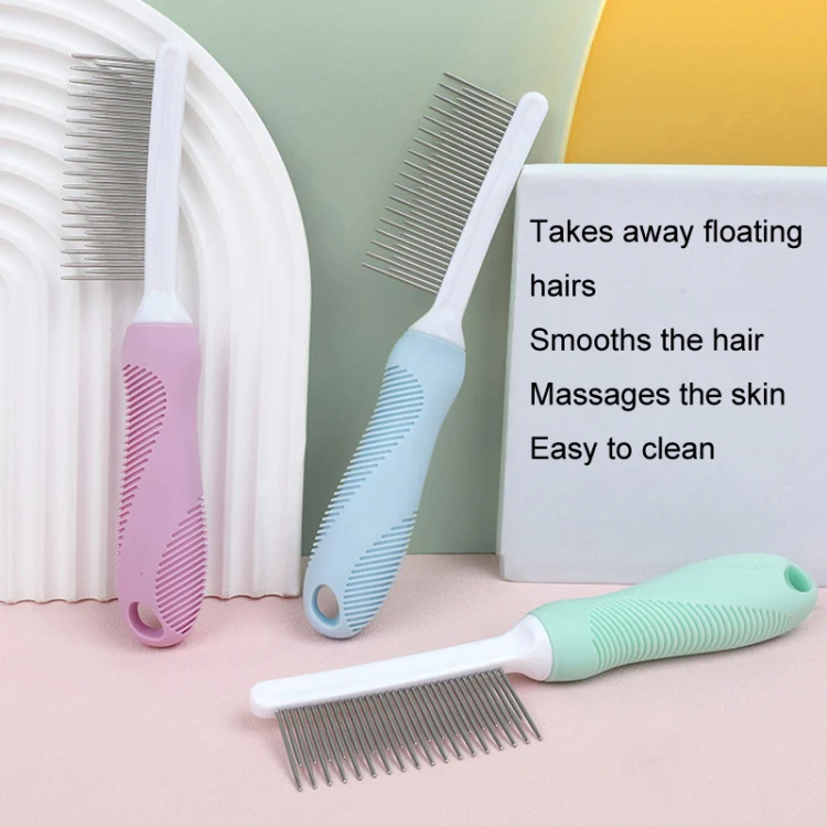 Pet Cats Grooming Needle Comb Dogs De-Floating Hair Cleaning Comb, Style: Thin Teeth (Blue) - Image 3
