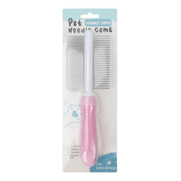 Pet Cats Grooming Needle Comb Dogs De-Floating Hair Cleaning Comb, Style: Two-side Teeth (Pink)