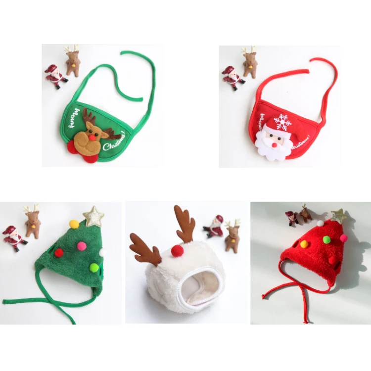 Pet Christmas Hat Saliva Festive Dressing Supplies, Color: Bibs Red - Image 2