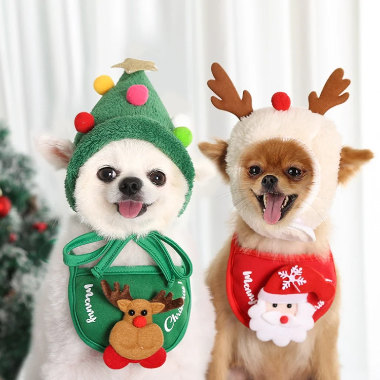 Pet Christmas Hat Saliva Festive Dressing Supplies, Color: Bibs Red - Image 4