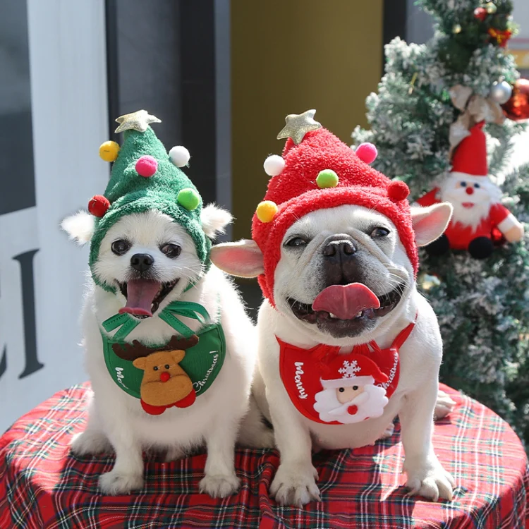 Pet Christmas Hat Saliva Festive Dressing Supplies, Color: Bibs Red - Image 5