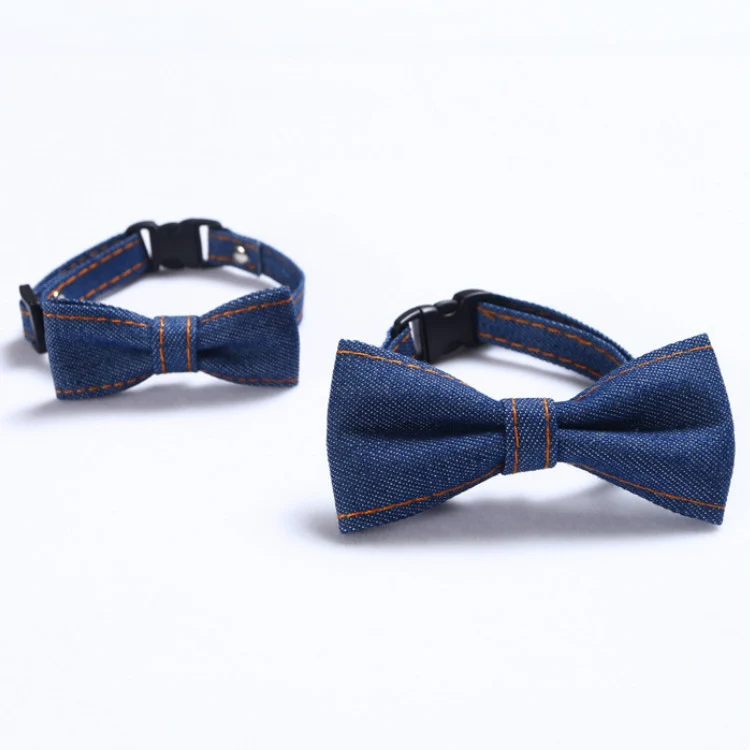 Pet Cowboy Bow Tie Collar Cats Dogs Adjustable Tie Collars Pet Accessories Supplies, Size:S 16-32cm, Style:Big Bowknot(Dark Blue) - Image 3