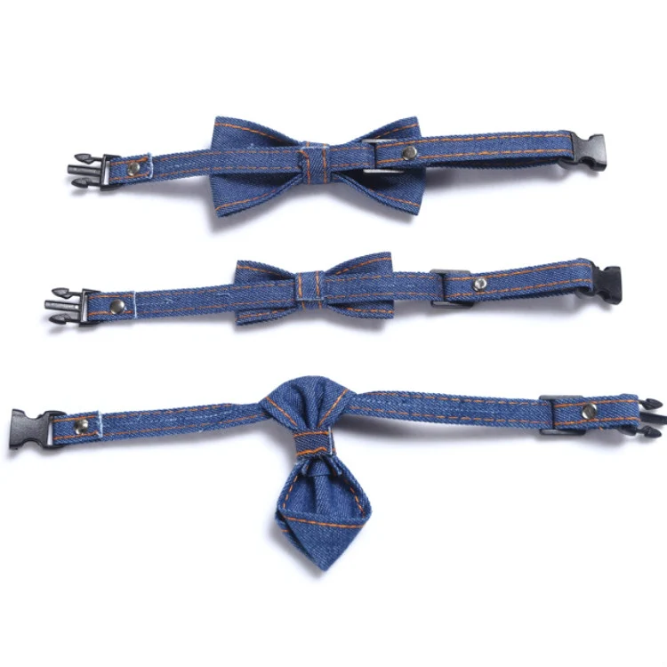 Pet Cowboy Bow Tie Collar Cats Dogs Adjustable Tie Collars Pet Accessories Supplies, Size:S 16-32cm, Style:Big Bowknot(Dark Blue) - Image 4