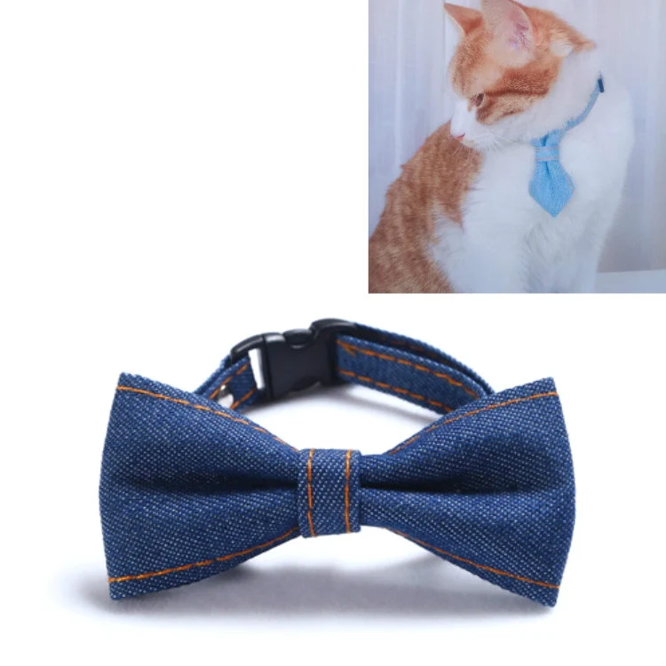 Pet Cowboy Bow Tie Collar Cats Dogs Adjustable Tie Collars Pet Accessories Supplies, Size:S 16-32cm, Style:Small Bowknot(Dark Blue)