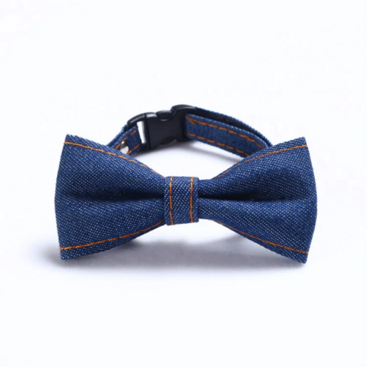 Pet Cowboy Bow Tie Collar Cats Dogs Adjustable Tie Collars Pet Accessories Supplies, Size:S 16-32cm, Style:Small Bowknot(Dark Blue) - Image 2