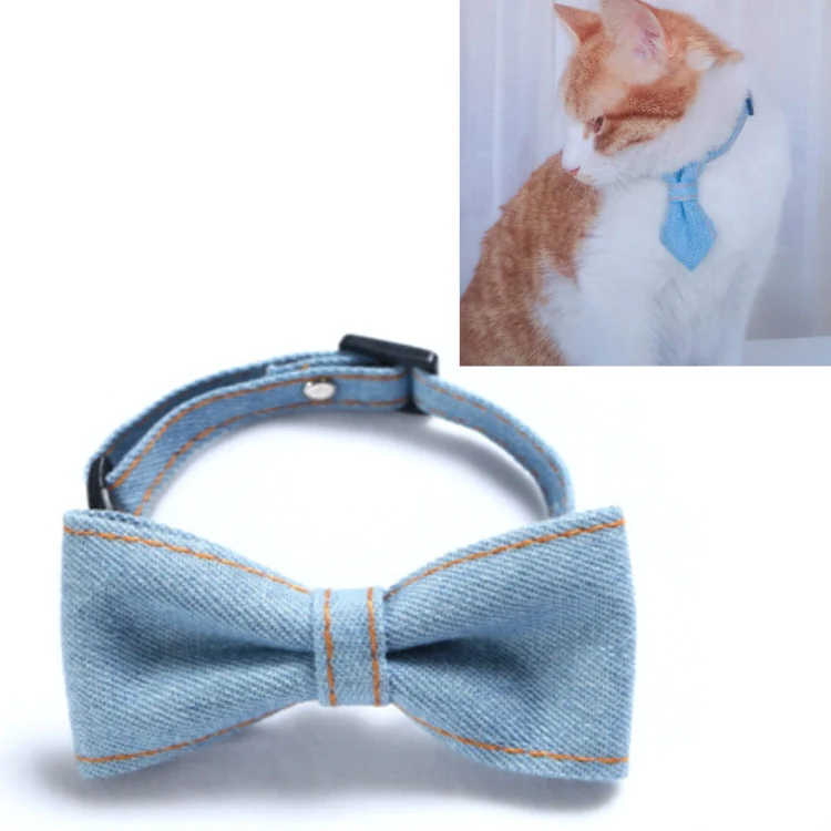 Pet Cowboy Bow Tie Collar Cats Dogs Adjustable Tie Collars Pet Accessories Supplies, Size:S 16-32cm, Style:Small Bowknot(Light Blue)