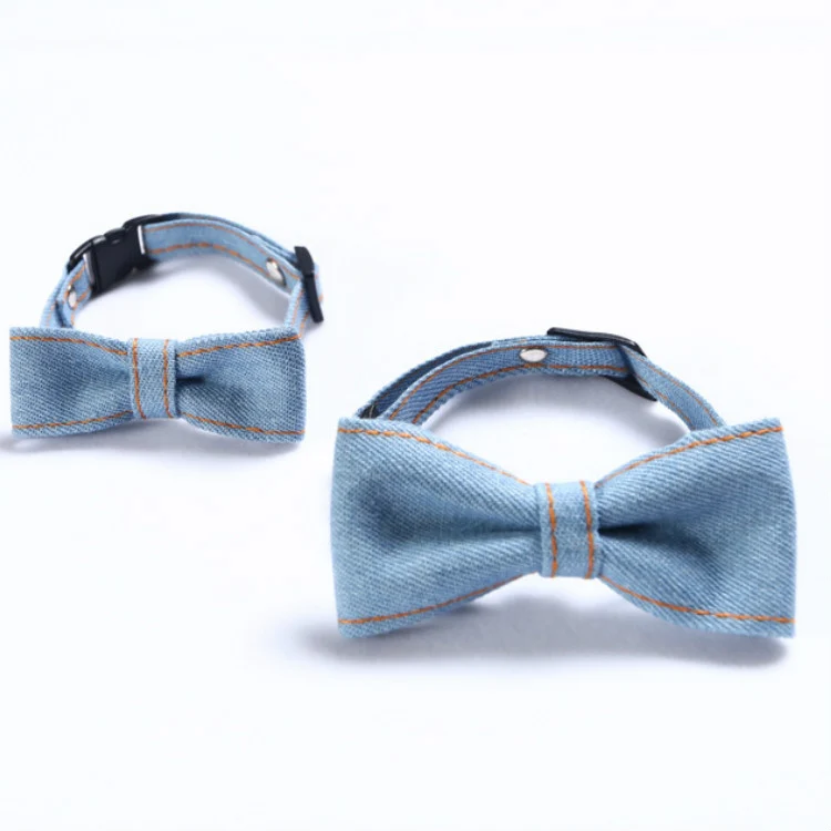 Pet Cowboy Bow Tie Collar Cats Dogs Adjustable Tie Collars Pet Accessories Supplies, Size:S 16-32cm, Style:Small Bowknot(Light Blue) - Image 3