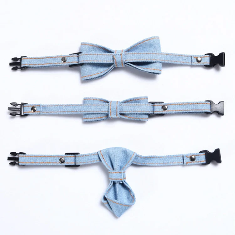 Pet Cowboy Bow Tie Collar Cats Dogs Adjustable Tie Collars Pet Accessories Supplies, Size:S 16-32cm, Style:Small Bowknot(Light Blue) - Image 4