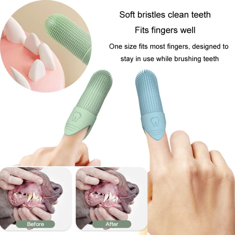Pet Finger Toothbrush Cats Dogs Silicone Toothbrush Pet Oral Cleaning Care Tool(Blue) - Image 6