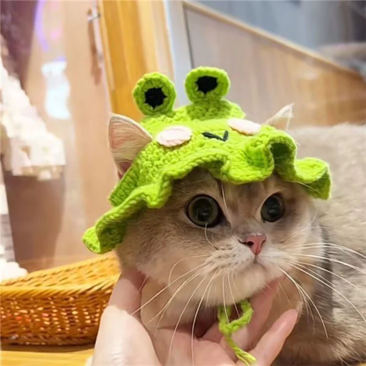 Pet Headgear Props Cats And Dogs Knitted Hat Headwear, Size: S(Frog Hat) - Image 4