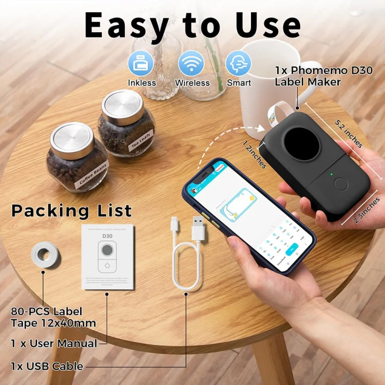 Phomemo D30 Thermal Label Printer Portable Bluetooth Mini Label Maker Machine With 3 Rolls Paper White - Image 7