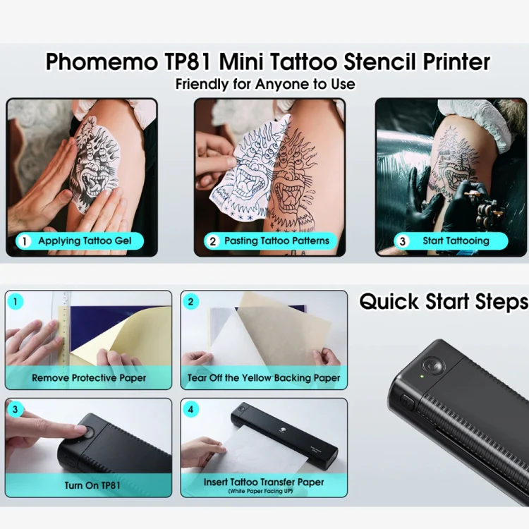 Phomemo TP81 A4 Wireless Thermal Printer Tattoo Template Printer(Black) - Image 10