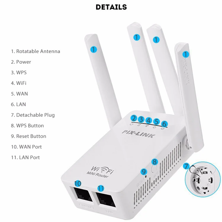 PIX-LINK LV-WR09 300Mbps WiFi Range Extender Repeater Mini Router(EU Plug) - Image 6