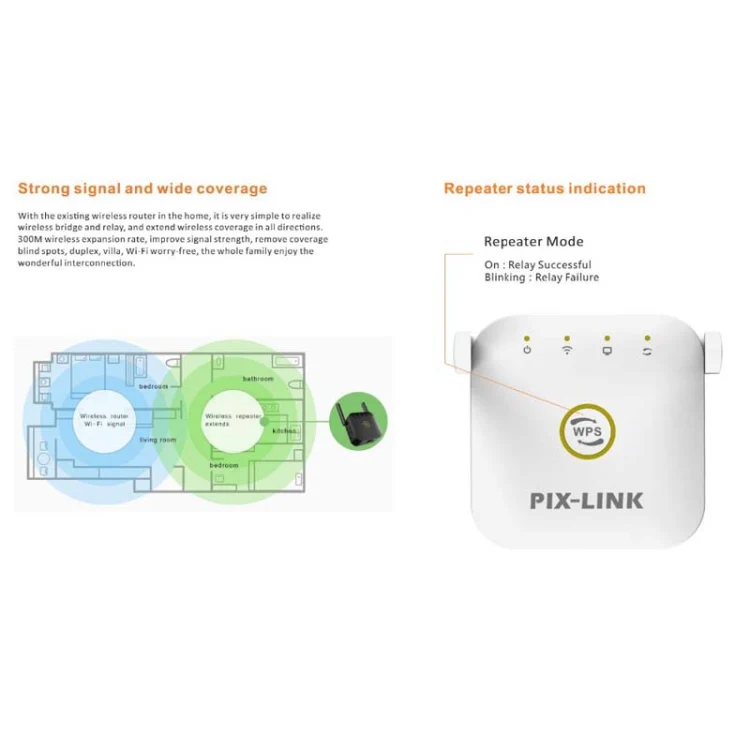 PIX-LINK WR22 300Mbps Wifi Wireless Signal Amplification Enhancement Extender, Plug Type:EU Plug(Black) - Image 7