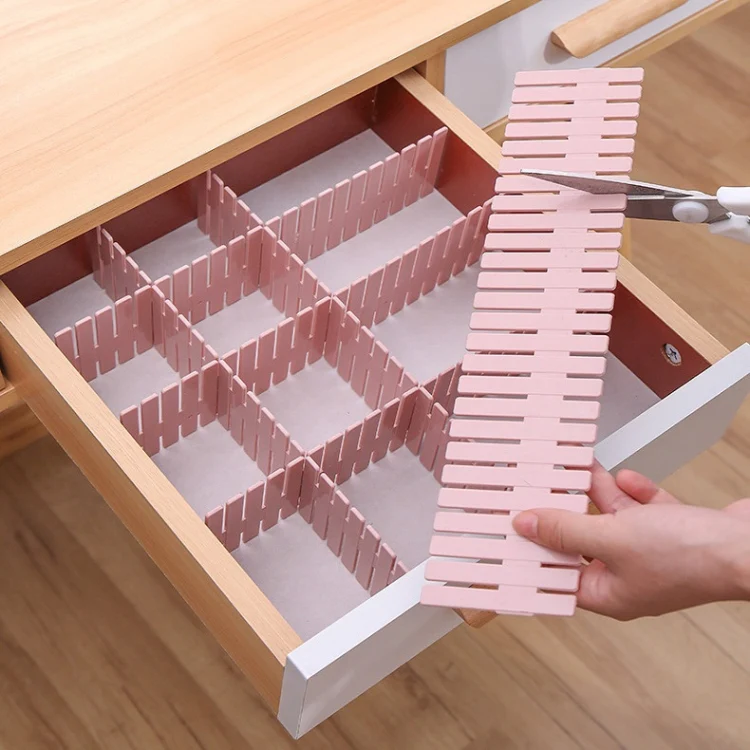 Plastic Drawer Divider Free Combination Classification Storage Board, 4pcs/Pack, Specification: 47x7cm(Pink) - Image 3