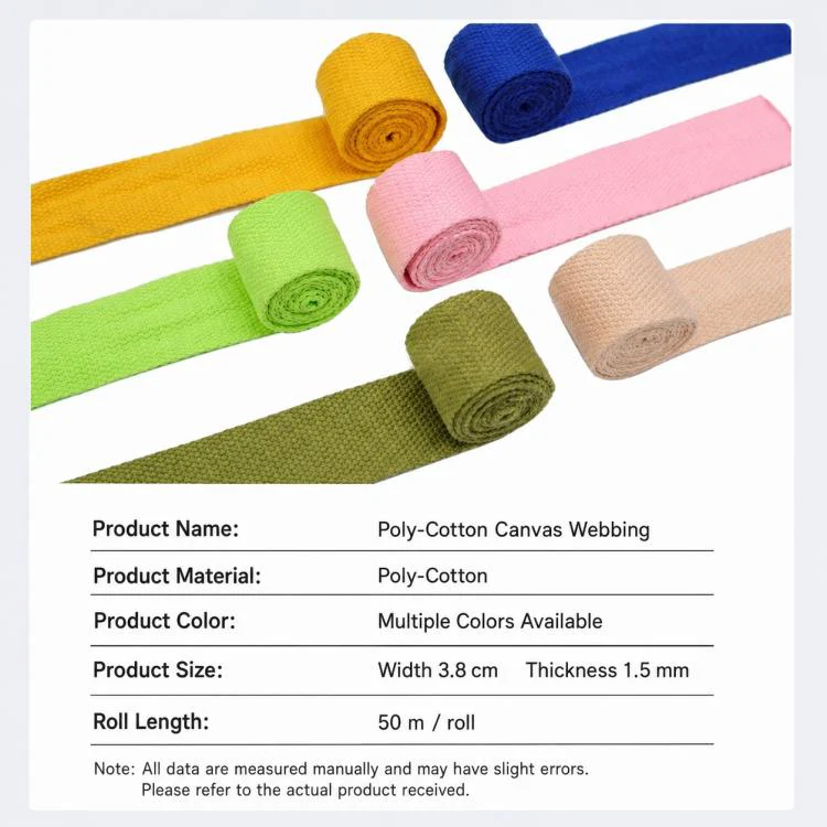 Polyester-Cotton Colorful Canvas Woven Band 50m, Width:3.8cm(Lake Green) - Image 7