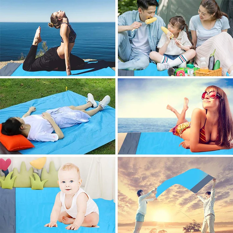 Polyester Waterproof Plaid Cloth Pocket Picnic Mat Outdoor Camping Beach Mat, Size: 2.1 x 2m(Blue + Gray) - Image 6
