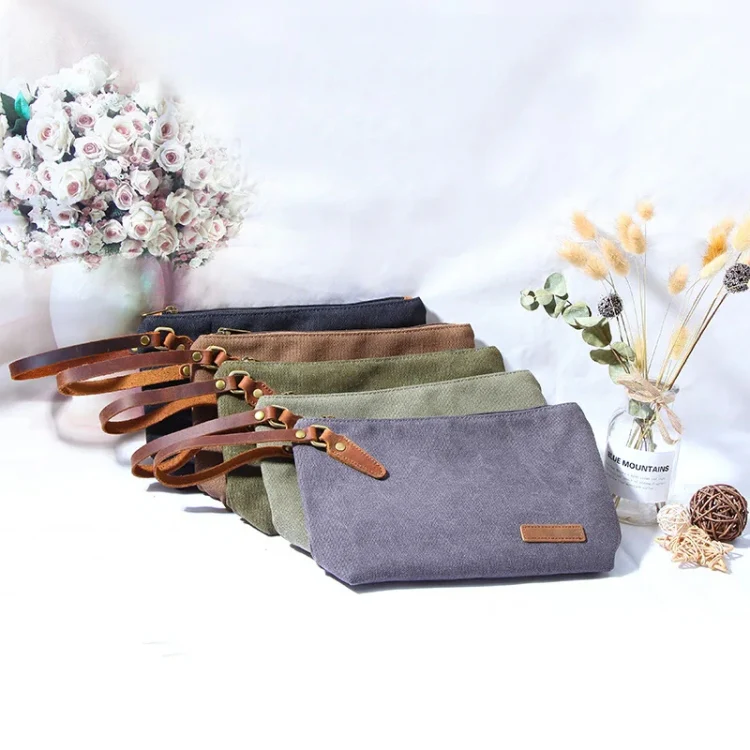 Portable Canvas Bag Large Capacity Washing Bag Cosmetics Storage Bag(Light Grey) - Image 2