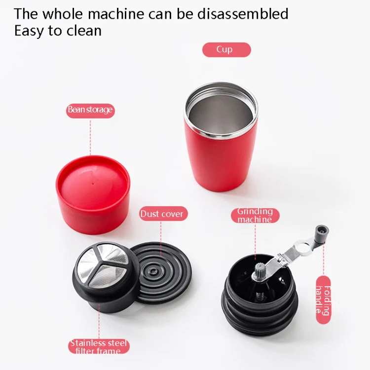 Portable Coffee Beans Grinder Home Hand-Cranked Coffee Machine Stainless Steel Grinder(Red) - Image 3