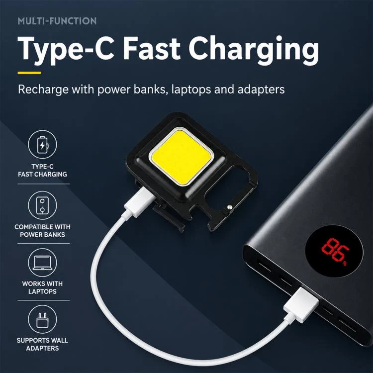 Portable Keychain Camping Light Mini COB LED Flashlight, Model:150mAh(黑色) - Image 8