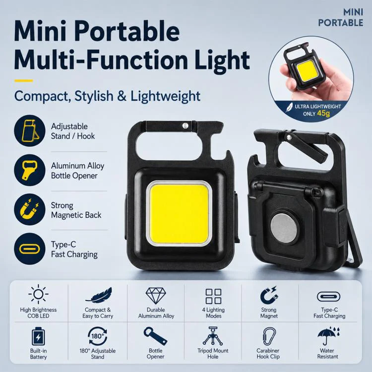 Portable Keychain Camping Light Mini COB LED Flashlight, Model:500mAh(黑色) - Image 2