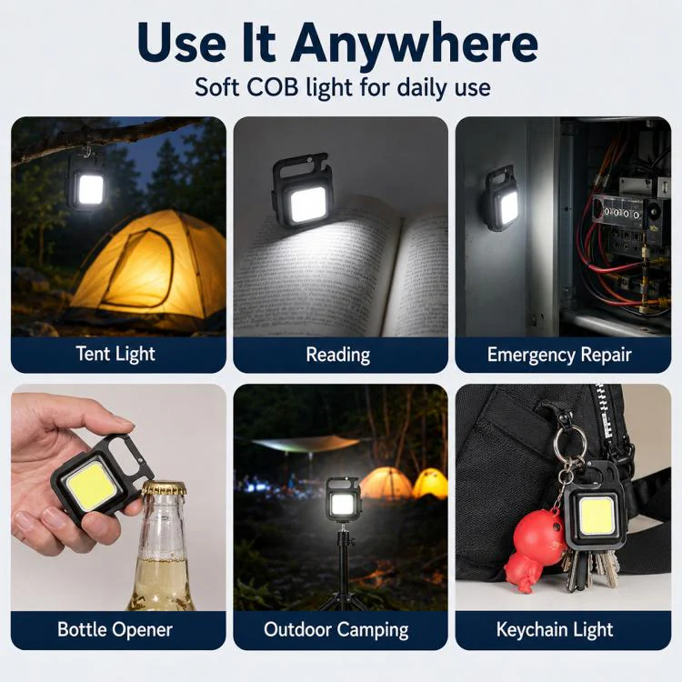 Portable Keychain Camping Light Mini COB LED Flashlight, Model:800mAh(黑色) - Image 15