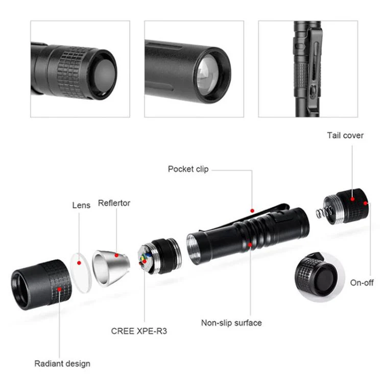 Portable Mini Flashlight Outdoor Waterproof Handheld LED Flashlight, Style: 1 Battery Red Light - Image 4
