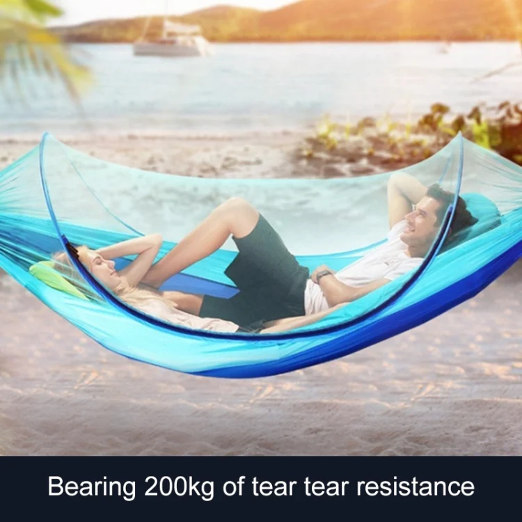 Portable Outdoor Camping Full-automatic Nylon Parachute Hammock with Mosquito Nets, Size : 290 x 140cm (Dark Blue + Baby Blue) - Image 10