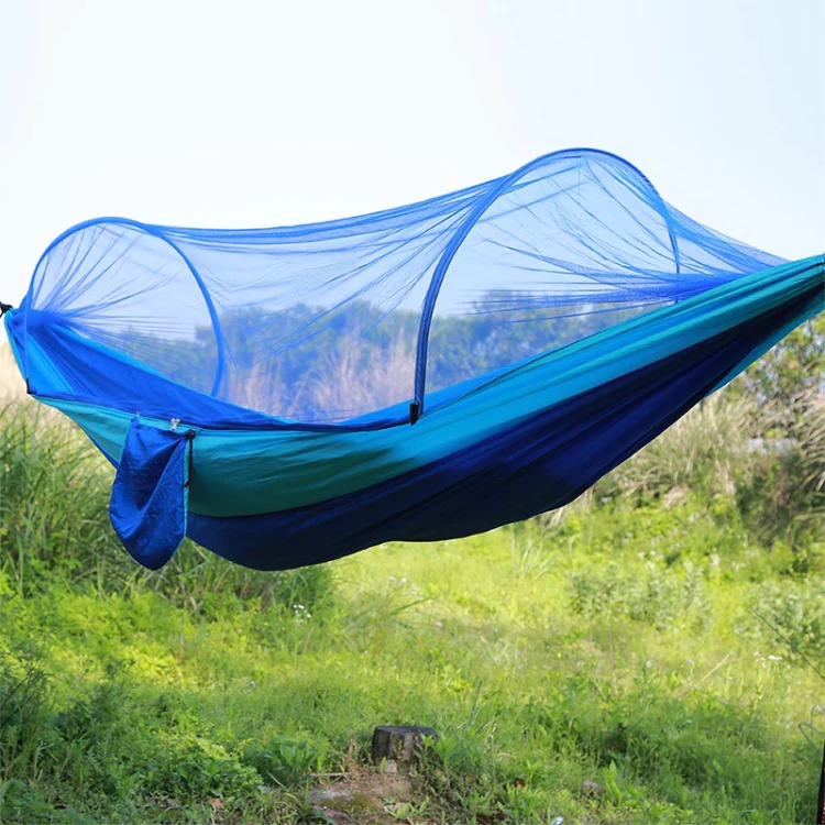 Portable Outdoor Camping Full-automatic Nylon Parachute Hammock with Mosquito Nets, Size : 290 x 140cm (Dark Blue + Baby Blue) - Image 2