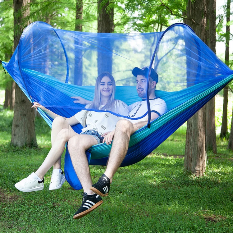 Portable Outdoor Camping Full-automatic Nylon Parachute Hammock with Mosquito Nets, Size : 290 x 140cm (Pink Blue) - Image 11