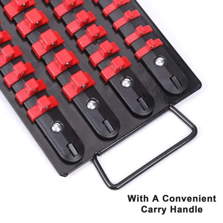 Portable Socket Storage Holder With Handle For 1/4, 3/8, 1/2 Inch Drive Sockets(Red) - Image 3