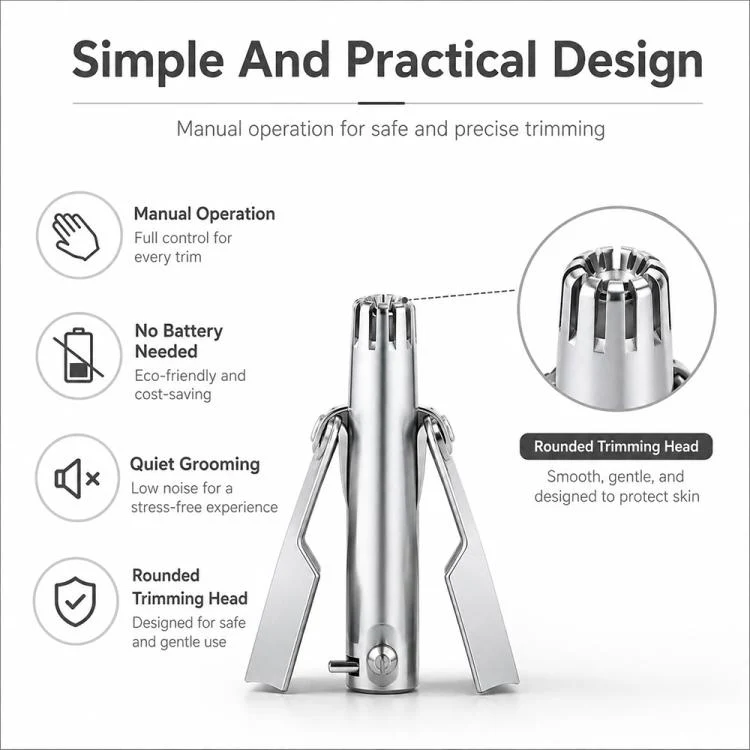 Portable Stainless Steel Manual Nose Hair Trimmer Travel Grooming Tool(Mirror Silver) - Image 6