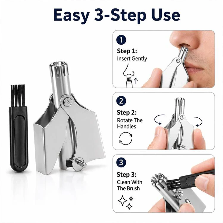 Portable Stainless Steel Manual Nose Hair Trimmer Travel Grooming Tool(Mirror Silver) - Image 7