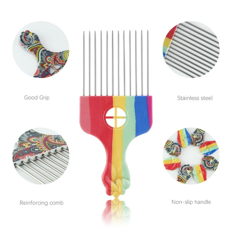 Printed Steel Pin Pick Hair Comb Retro Oil Head Style Comb, Color Classification: Waist Flower K1 - Image 4