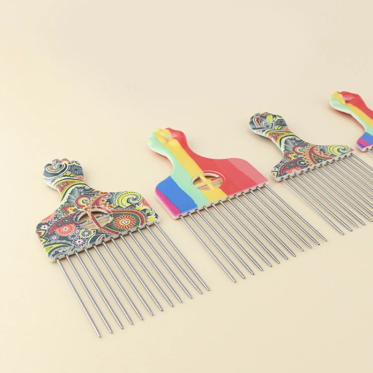 Printed Steel Pin Pick Hair Comb Retro Oil Head Style Comb, Color Classification: Waist Flower K3 - Image 6