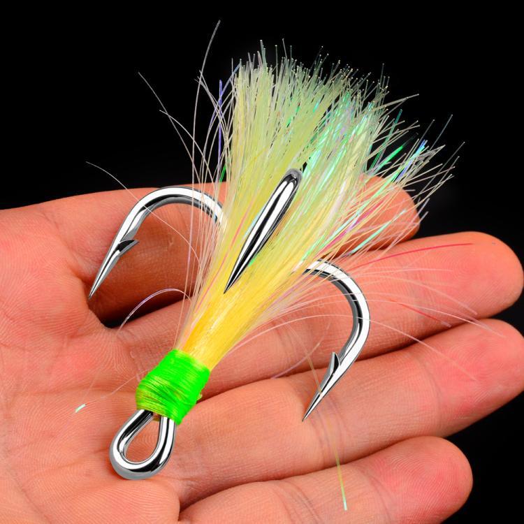 PROBEROS 10pcs /Box Dressed Treble Hooks with Feathers and Flash Ultra-Sharp High Carbon Steel Replacement Hooks, Spec: No. 5/0 - Image 6