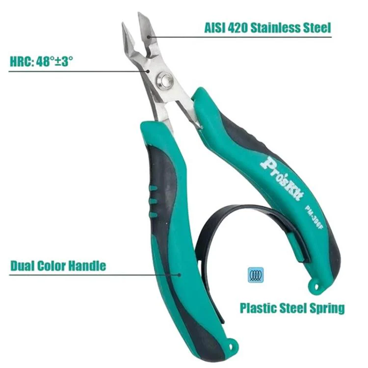 ProsKit PM-396 Stainless Steel Diagonal Pliers Precision Electronic Side Cutting Pliers(Green) - Image 3
