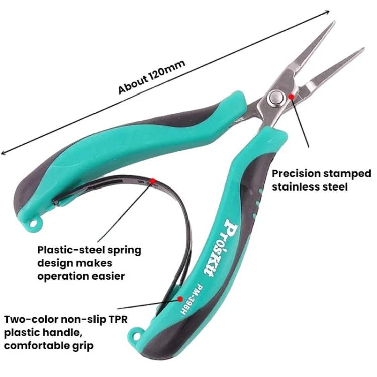 ProsKit PM-396H Stainless Steel Non-Toothed Flat-Nose Pliers Precision Electronic Flat-Jaw Pliers(Green) - Image 4