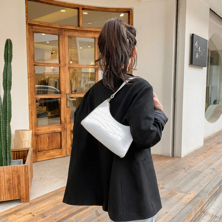PU Leather Armpit Small Square Bag Female Stone Pattern Shoulder Bag Handbag(Green) - Image 6