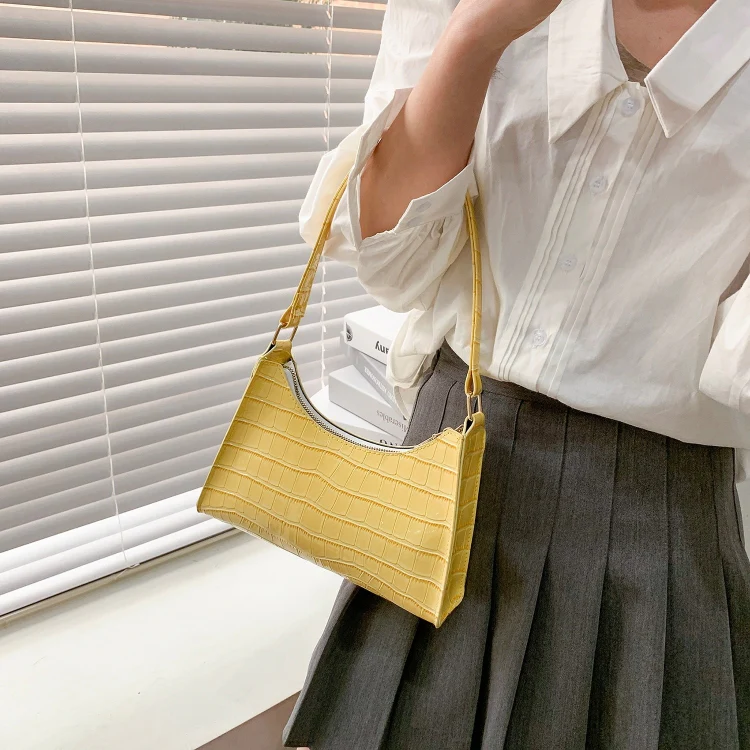PU Leather Armpit Small Square Bag Female Stone Pattern Shoulder Bag Handbag(Pink) - Image 5