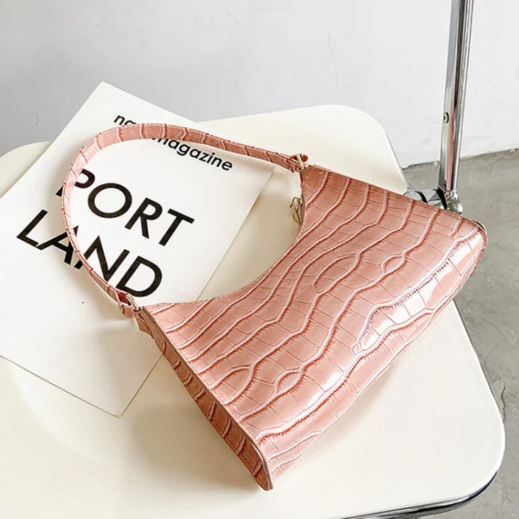 PU Leather Armpit Small Square Bag Female Stone Pattern Shoulder Bag Handbag(White) - Image 3