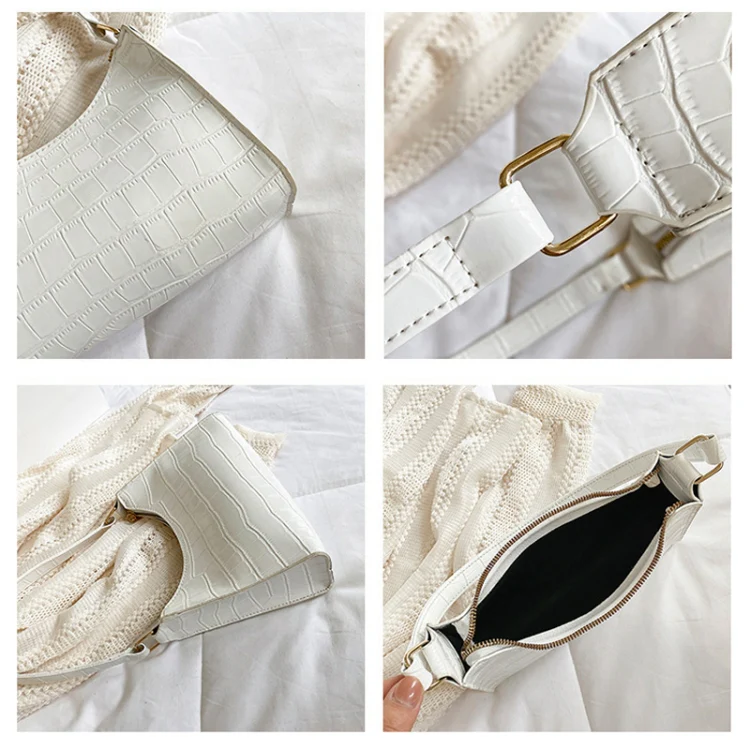 PU Leather Armpit Small Square Bag Female Stone Pattern Shoulder Bag Handbag(White) - Image 4