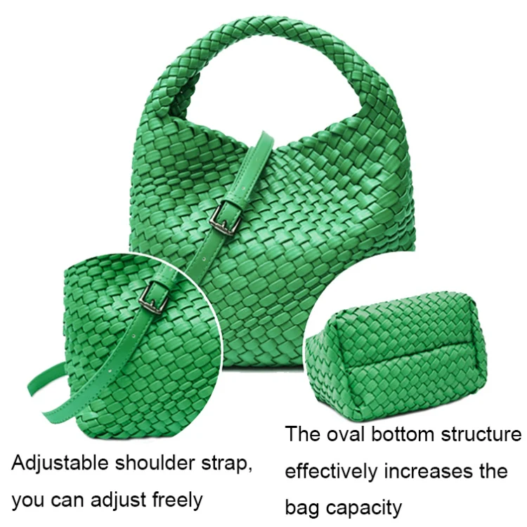 PU Leather Hand-woven Handbag 2 in 1 Single-shoulder Messenger Bag(Apricot Color) - Image 5