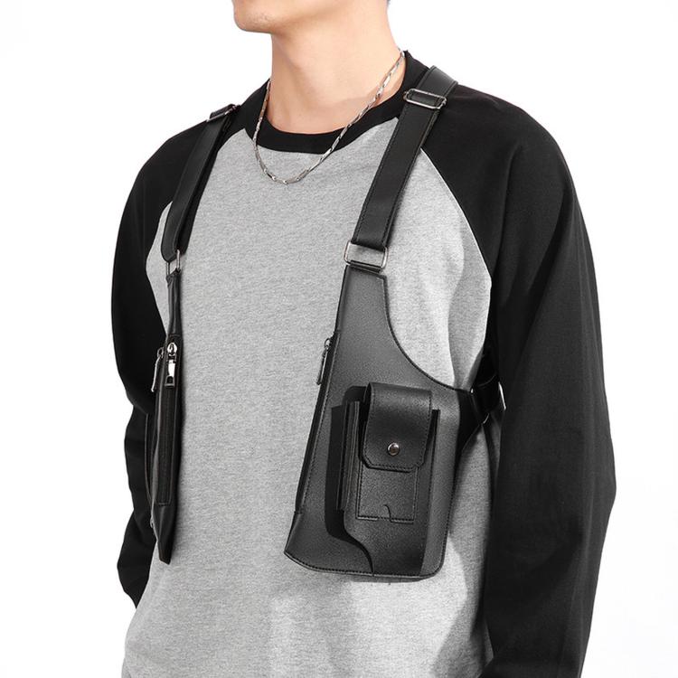 PU Leather Underarm Shoulder Bag Harness Anti Theft Chest Rig with Adjustable Straps Techwear Utility Vest Bag(Black)