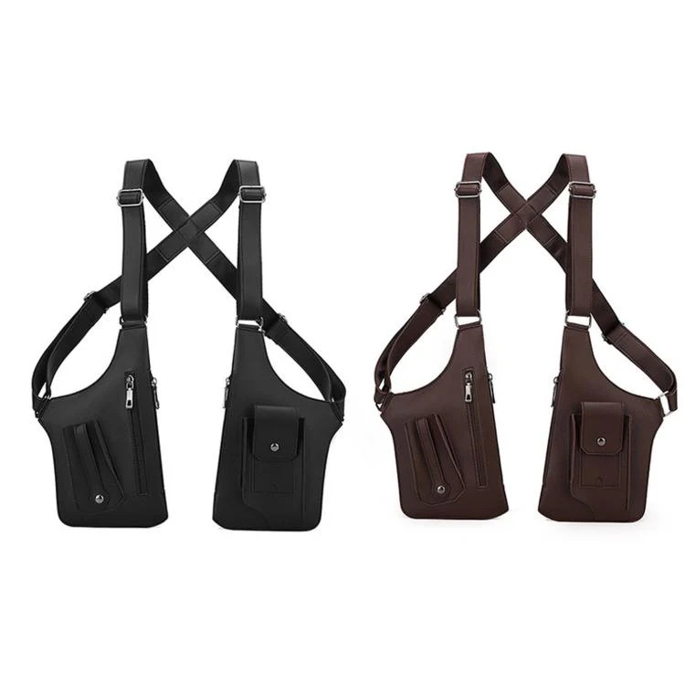 PU Leather Underarm Shoulder Bag Harness Anti Theft Chest Rig with Adjustable Straps Techwear Utility Vest Bag(Brown) - Image 2