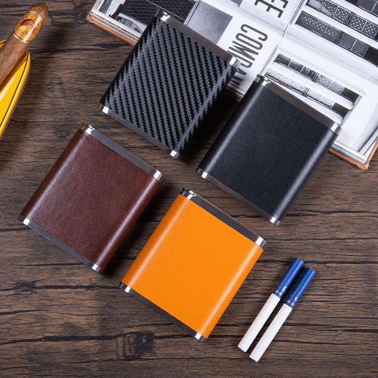 PU & Metal Cigarette Case for Men 20-Cigarette Capacity Crush-Proof Cigarette Holder(Coffee) - Image 2